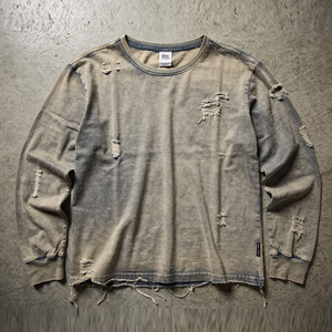 T-shirt Homme Oversize en Denim Tissé Délavé et Vieilli, Polyester/Coton, Écologique, Style Urbain, Séchage Rapide - Product Image 5