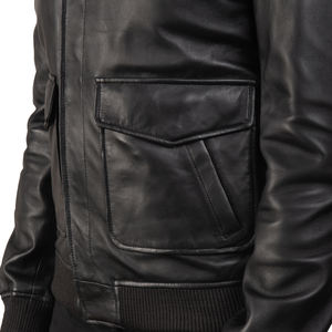 Veste bomber vintage en cuir de vache noir pour homme, imperméable, avec ourlet côtelé, poche avant classique, manteau d'hiver décontracté - Product Image 6