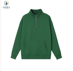 Index Apparel <b>Women's</b> Green Fleece <b>Quarter</b>-<b>Zip</b> Sweatshirt Full Sleeve Regular Fit Breathable Autumn Wear - Product Image 1