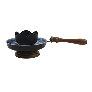 Traditional Steel Bakhoor Burner with Wooden Handle Blue Pattern Arabic Incense Charcoal Holder <b>Home</b> Fragrance Trending Burner - Product Image 1