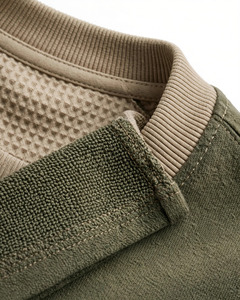 Men's Oversized 100% Cotton <b>T</b>-<b>Shirt</b> <b>Olive</b> <b>Green</b> Short Sleeve Contrast Trim O Neck Casual Knit Top - Product Image 4