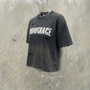 Snowgrace Oversized Crop T-<b>Shirt</b> Men Short Sleeve Street Style O-Neck Jersey Cotton Print Front Logo - Product Image 4
