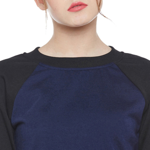 Women Navy Blue and Black <b>Raglan</b> Sleeve Crew Neck Casual Sweatshirt Pullover <b>Top</b> 2026 - Product Image 6