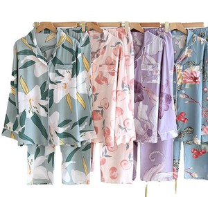 Ensemble de pyjamas pour femmes 100% coton, manches longues, imprimé cartoon, vêtements de nuit doux, longueur intégrale, boutons sur le devant, vêtements décontractés pour le printemps - Product Image 5