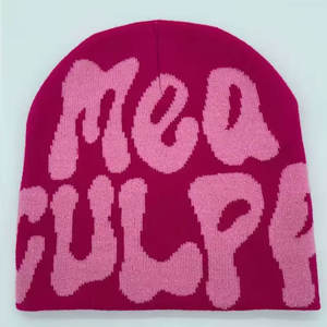 Jacquard Knitted Beanie Design Custom Women Men Winter Beanie Hat Warm Jacquard Logo Knitted Skull Cap Beanie - Product Image 2