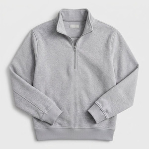 Men's Gray Quarter Zip Knitted Sweatshirt Regular Fit Solid Color Casual Stand Collar Autumn Wear - Product Image 4