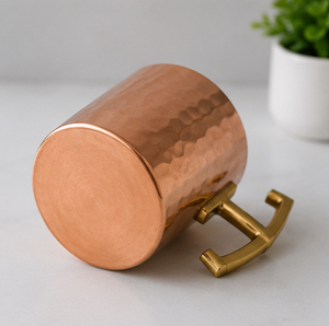 Mug en cuivre avec finition martelée et poignée dorée, style vintage, écologique, vaisselle pour la maison, poignée en T géométrique, mug isotherme - Product Image 5