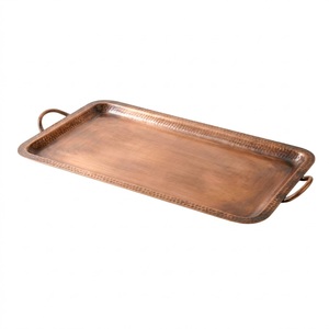 Manufacturer Pure Metal Brass & Copper Rectangular Hammered <b>Serving</b> Tray With Handles Finest Quality Vintage Style Home <b>Platter</b> - Product Image 1