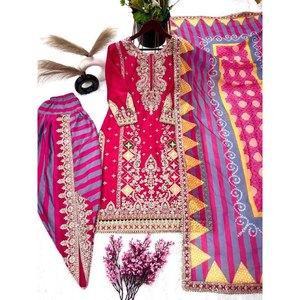 Ropa de fiesta Top XL Tamaño Dhoti Salwar y Dupatta Set - Product Image 1