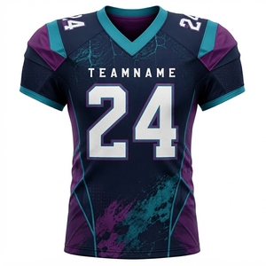เสื้อฟุตบอลอเมริกันแบบขายส่งสั่งทำพิเศษ พิมพ์ลายแบบ Sublimation ผ้าโพลีเอสเตอร์ตาข่าย 100% แขนสั้น สกรีนชื่อทีมและหมายเลขได้ตามต้องการ สำหรับทุกเพศ - Product Image 1