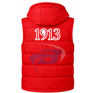 Delta |   Sigma |   Gilet matelassé Theta Sorority avec broderie personnalisée de lettres grecques, à capuche rouge, tricoté, imperméable et coupe-vent pour homme - Product Image 3