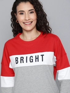 Sudadera de Mujer con Bloques de Color, Cuello Redondo, Manga Larga, Mezcla de Algodón, Top Informal Transpirable para Otoño, con Estampado de Letras en la Parte Delantera - Product Image 1