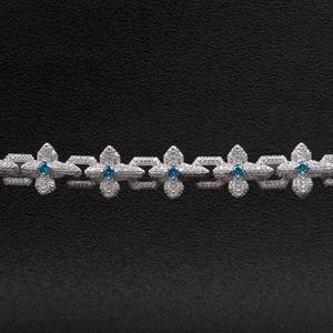 AMBER JEWELS N-28 Luxury 925 <b>Silver</b> Moissanite <b>Cuff</b> <b>Bracelet</b> Flower Pave Setting Blue Gem Women's Ethnic Party Jewelry GRA - Product Image 4
