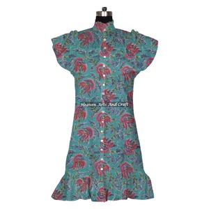 Cotton <b>Women</b> Casual <b>Dresses</b> Summer Bohemian Midi <b>Tunic</b> <b>Dress</b> Hand-Printed Beachwear Short Sleeveless Design <b>Dress</b> - Product Image 5