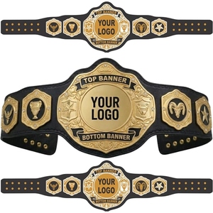Custom Wrestling Champion <b>Belt</b> Boxing MMA Championship Title <b>Belt</b> Premium Leather <b>Gold</b> Plated Plates OEM Logo Personalized - Product Image 1