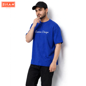 เสื้อยืดคอกลมแขนสั้นสีน้ำเงินสำหรับผู้ชาย SHAN ดีไซน์สั่งทำพิเศษ ทรงปกติ ผ้าคอตตอนเจอร์ซีย์ สวมใส่สบายๆ - Product Image 1