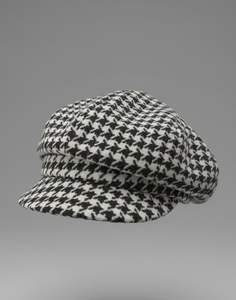Casquette de boulanger classique noire et blanche à motif pied-de-poule, style newsboy vintage, en mélange de laine - Product Image 3