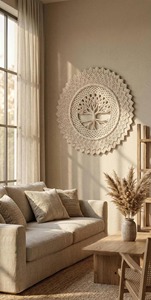 งานฝีมือแขวนผนังรูปต้นไม้ครอบครัวสีขาว ทำจากเชือกมาคราเม่ สไตล์โบโฮ เหมาะสำหรับตกแต่งห้องนั่งเล่น ห้องนอน และบ้าน นำเข้าจากอินเดีย - Product Image 4