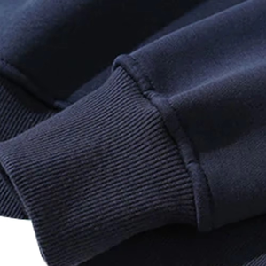 Men's Navy Blue Pillow Collar Fleece 100% Cotton Eco-Friendly Regular Fit Knitted Solid Color Casual Pullover <b>Long</b> <b>Sweatshirt</b> - Product Image 6
