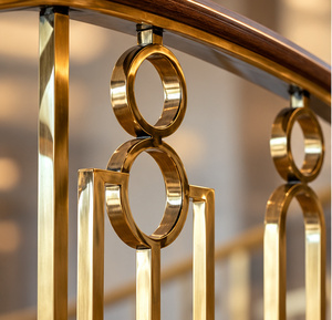 Balustrades d'escalier Art Déco dorées avec motifs ovales entrelacés et barres verticales fines pour intérieurs raffinés - Product Image 2