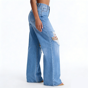 Ripped Casual Beading Distressed Oversized Denim <b>Jeans</b> Ultra-<b>Soft</b> Breathable Eco-Friendly Women Premium Quality Fabric - Product Image 2