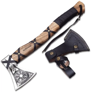 SCL - Hache industrielle authentique historique de type Tomahawk, tête d'hache en acier Damas forgé à la main, lame gravée, manche en bois de frêne sculpté sur mesure - Product Image 1