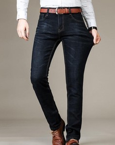 กางเกงยีนส์เดนิมสีเข้มทรงสลิมฟิตยืดได้สำหรับผู้ชาย แบรนด์ดัง ลายพิมพ์ไม่ซ้ำใคร เป็นมิตรกับสิ่งแวดล้อม ทรงคลาสสิก ตรง เรียบหรู เหมาะสำหรับธุรกิจ - Product Image 4