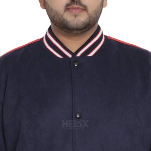 Vestes universitaires bleu marine de haute qualité en gros, mélange de laine, fermeture à boutons-pression sur les manches, vestes bomber - Product Image 5