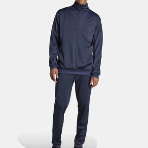 <b>Men's</b> Navy Blue <b>Half</b>-<b>Zip</b> Tracksuit Set Full Sleeve Solid Color Quick Dry Casual Jogger Pants and <b>Jacket</b> Autumn Wear - Product Image 1
