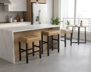 Ensemble de 2 tabourets de bar et de comptoir en cuir PU, ensemble de tabourets capitonnés en cuir PU, ensemble de tabourets rembourrés en PU avec structure en bois massif, hauteur bar et comptoir - Product Image 4