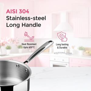 Luxury Stainless Steel Triply Saucepan 18 cm 304 Grade Durable Cooking <b>Pot</b> <b>for</b> Gas and <b>Induction</b> Daily Kitchen Cooking - Product Image 2