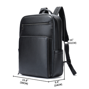 Unisex PU Leather <b>Laptop</b> <b>Backpack</b> 16inch Water Resistant Large Capacity Business Style Shoulder Straps Zipper Closure - Product Image 5