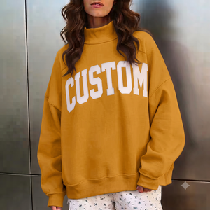 Sweat-shirt personnalisé en coton épais à col montant brodé, en molleton doux, coupe oversize pour femme - Product Image 1