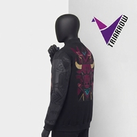 Blouson Bomber Homme Personnalisé Style Universitaire avec Broderie et Patchwork Noir, Simple Boutonnage, Hip Hop Streetwear Écoresponsable