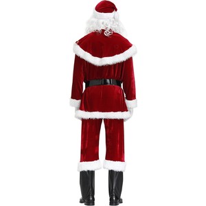 Costume de Père Noël pour homme en tissu doux, velours rouge avec broderie dorée, qualité supérieure abordable, facile à porter. - Product Image 3