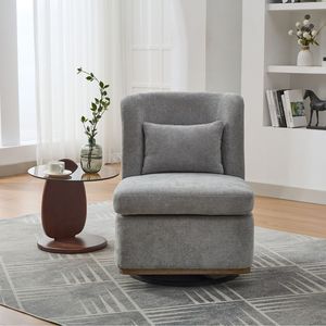 Fauteuil pivotant moderne en chenille rembourré sans accoudoirs, base en métal, pivotant à 360 degrés, avec coussin, pour salon et familles, largeur 25,2 pouces - Product Image 2