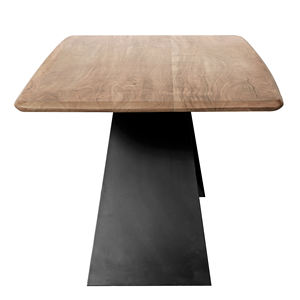 Table à manger moderne et durable en bois d'acacia massif de forme carrée avec finition naturelle, pieds en métal industriels Gemini, fonction pliable - Product Image 3