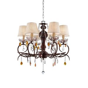 Lampadario a Soffitto 'Magnolia' in Metallo Alto 27 Pollici, Finitura Bronzo con Accenti in Cristallo, Lampada a Sospensione - Product Image 1