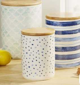 Ceramic Food <b>Storage</b> Container With Wooden Lid Nordic Design Airtight Cylinder Shape For Kitchen Use - Product Image 2