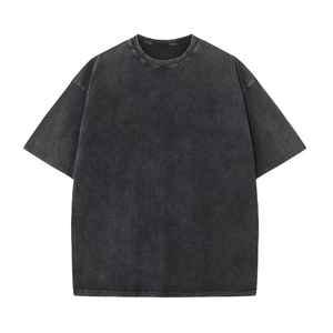 เสื้อยืดเดนิมโอเวอร์ไซส์ผู้ชาย แขนสั้น คอกลม สีพื้น ผ้าฝ้ายฟอก สไตล์ลำลอง ทรงปกติ - Product Image 1