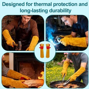 Gun Palm Cowhide Split Leather Welding Gloves Long Cuff Heavy Duty Abrasion Resistant Flame Retardant Barbeque Gloves - Product Image 5