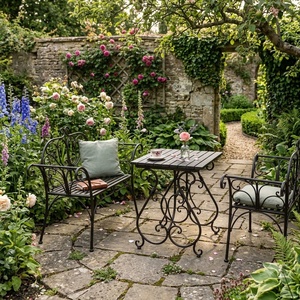 Heavy Duty Traditional Wrought Iron <b>2</b>-Seater Patio Dining Set Weather Resistant Outdoor <b>Garden</b> Furniture <b>Table</b> <b>and</b> <b>Chairs</b> - Product Image 4