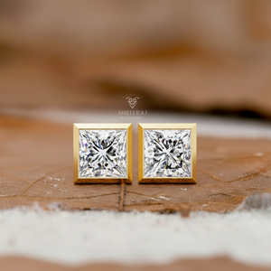 Pendientes de oro de 18k/14k/10k con diamantes de laboratorio de 0.5-2ct, estilo princesa, con engaste de bisel, joyería fina personalizada para mujer, para boda. - Product Image 2