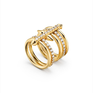Yellow <b>Gold</b> Diamond <b>Cocktail</b> <b>Ring</b> Arrow Shape Luxury Unisex Jewelry - Product Image 2