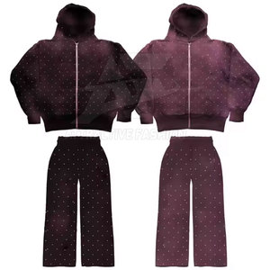 Comfortable Streetwear Rhinestone Tracksuit With Cozy Feel Rhinestone Tracksuit For Casual Daily Comfort - Product Image 3