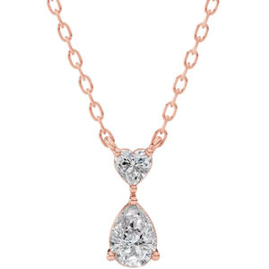Collar con Doble Colgante de Diamante Cultivado en Laboratorio en Forma de Lágrima, Oro de 14K, Corte Corazón y Pera, Diseño Romántico - Product Image 1