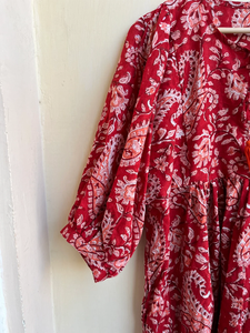 Vestido maxi bohemio de algodón con estampado floral, vestido con estampado a mano, cuello redondo, estampado floral, manga larga, vestido maxi largo para mujer - Product Image 3