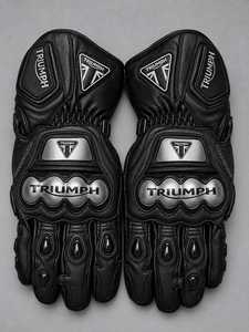 Guantes de Motociclismo Triumph de Cuero Negro, Protección Completa para Dedos, Protección para Nudillos, Equipo de Conducción - Product Image 3