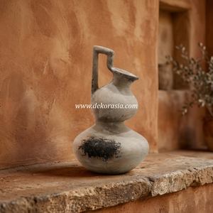 Sorsa <b>Cream</b> <b>Black</b> Rustic Terracotta Tall Floor Vase Angular Handled Pitcher Ceramic Planter Flower Pot Wholesale Exporter - Product Image 3