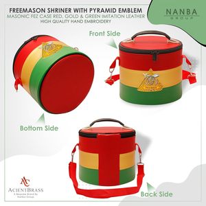 Estuche para Sombrero Fez Masónico, Emblema de Pirámide Shriner, Bordado a Mano, Ligero, Rojo, Dorado, Verde, Imitación de Cuero, con Cierre, Suave - Product Image 3
